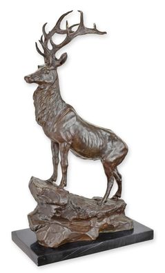 Bronzeskulptur Hirsch auf Felsen Replikat Retro Design Dekoration