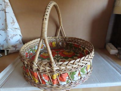 Tablett Korb mit Tragegriff rund Blumenmuster ca.39 cm Ø