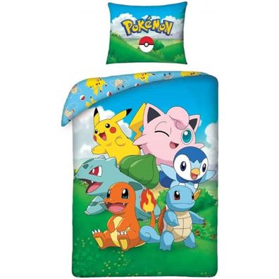 Pokemon Bettwäsche Set aus Baumwolle Bettdeckenbezug 140 × 200 cm mit 70 × 90 cm