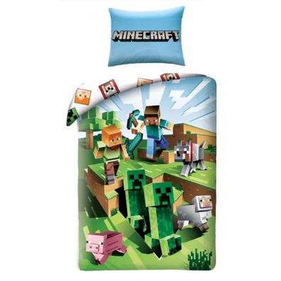 Minecraft Bettwäsche Set aus Baumwolle Bettdeckenbezug 140 × 200 cm mit 70 × 90