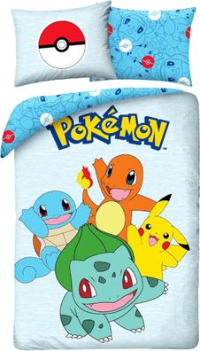 Pokemon Bettwäsche Set aus Baumwolle Bettdeckenbezug 140 × 200 cm mit 70 × 90 cm