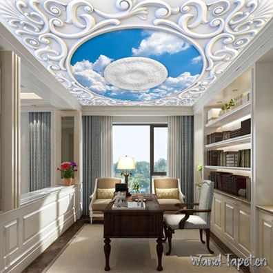 3D Himmel Wolken Decken Wandbild Barock Weiß Fototapete Vlies 5855