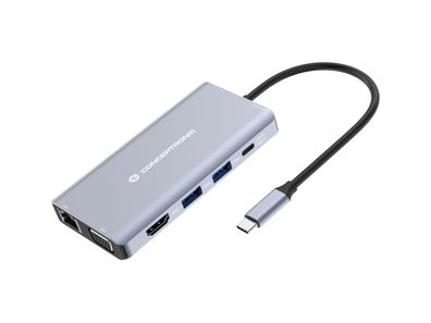 Conceptronic DONN20G 10-in-1 USB 3.2 Gen 1 Dockingstation, HDMI, VGA, USB-A 5Gbps, US