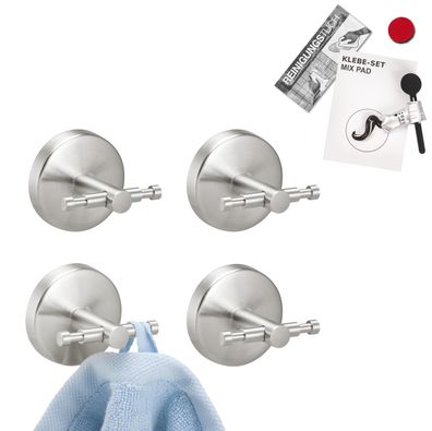 Bad-Serie PIAZZA - Handtuchhaken 4er Set inkl. Klebeset, aus Edelstahl matt