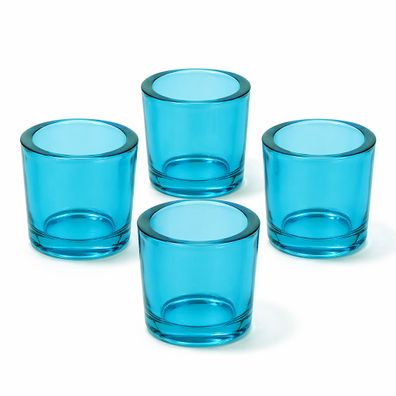 Teelichtgläser 6,5 x 6cm dickwandig rund 4er Set Türkis