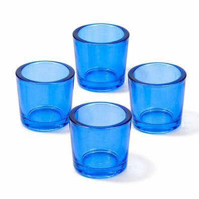 Teelichtgläser 6,5 x 6cm dickwandig rund 4er Set Blau