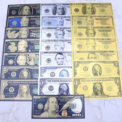 22er Set Souvenier USA Dollar Scheine 1 bis 100 Dollar in 3 Farben (USA230426)