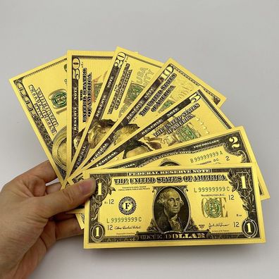 7er Set Souvenier USA Dollar Scheine 1 bis 100 Dollar Goldfolie (USA230426)