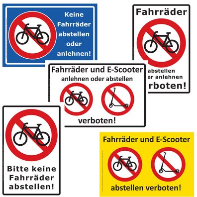 Schild 30x20 Fahrräder E-Scooter abstellen anlehnen verboten Hinweisschild A4