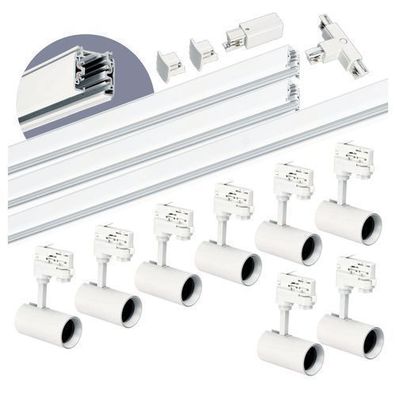 Schienensystem Komplett-Set 8x GU10 Spots und 1m + 1m + 2m Schiene + Schalter T WEISS