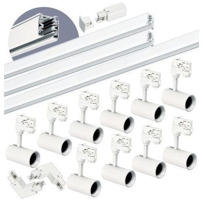 Schienensystem Komplett-Set 10xLampe 2x1m Schiene, 2m Schiene, L-Verbinder Weiß