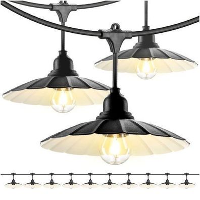 CRETE KIT 2x Gartengirlande 5m + Kabel 10m + 10x Lampenschirm schwarz M1 + LED