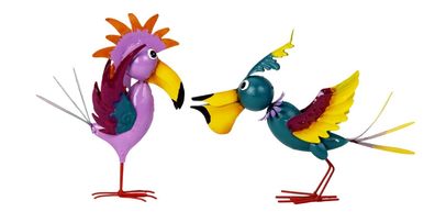 2er Set Vogelfiguren abstrakt bunt 19/20cm Metall stehend Dekofigur Haus Garten