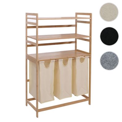 Bambus Wäschesammler HWC-P78, Wäschesortierer, 3 Ablagen FSC® 125x80x40cm 135L