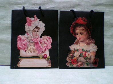 2 alte hochwertige Papier Geschenktaschen Ernst Freihoff Glanzbilder edle Damen 27,5x