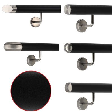 Aluminium Handlauf Schwarz mit gewinkelten Edelstahl Haltern und Enden