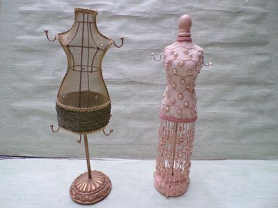 älterer Nostalgie Schmuckständer Perlen Figur Gilde rosa grün Shabby Vintage