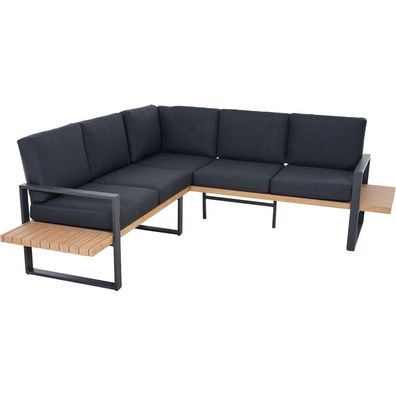 BARI Dining-Set 2-teilig Aluminium, teaklook, inkl. Kissen