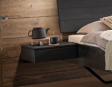 Nachtkommode 45x16cm 'Lunaris' Wildeiche massiv schwarz