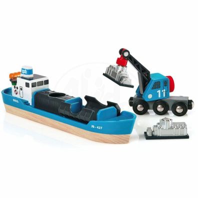 BRIO World Containerschiff mit Kranwagen, Spielfahrzeug