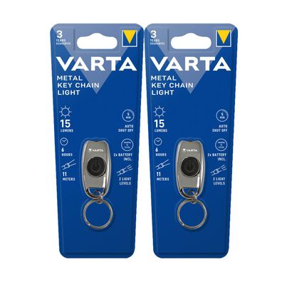 2x Varta LED Taschenlampe Metal Key Chain Light 15lm inkl. 2x Knopfzelle CR2016