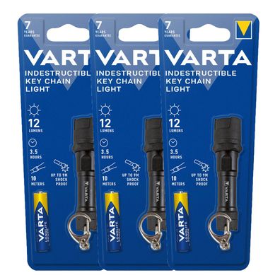 3x Varta LED Taschenlampe Indestructible Key Chain 12lm inkl. 1x Batterie AAA