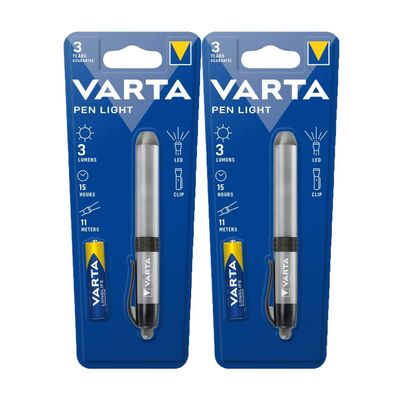 2x VARTA PEN LIGHT 3 Lumens Alu Pen Light Pupillenleuchte Stiftleuchte mit Clip