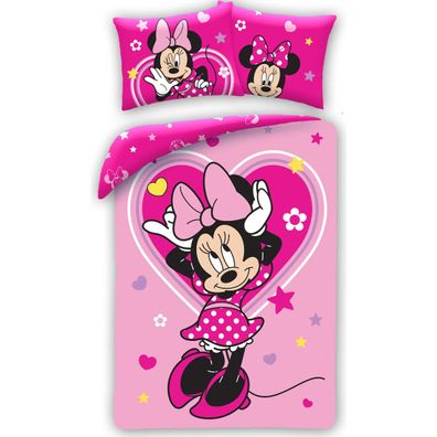 Disney Minnie Mouse Bettwäsche Set aus Baumwolle Bettdeckenbezug 140 × 200 cm mit
