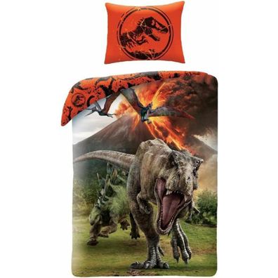 Jurassic World Bettwäsche Set aus Baumwolle Bettdeckenbezug 160 × 200 cm mit 70 ×