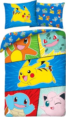 Pokemon Bettwäsche Set aus Baumwolle Bettdeckenbezug 140 × 200 cm mit 70 × 90 cm