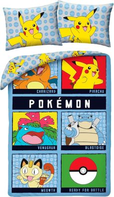 Pokemon Bettwäsche Set aus Baumwolle Bettdeckenbezug 140 × 200 cm mit 70 × 90 cm