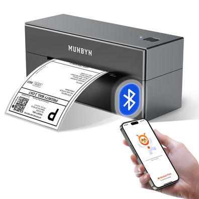 MUNBYN Bluetooth Etikettendrucker 4x6 Versandetiketten 203 DPI Grau