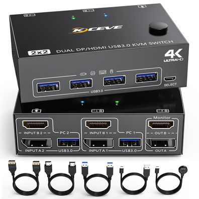 NAWEN DP HDMI KVM Switch 2 Computer 2 Monitore 4K 60Hz Defekt