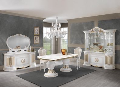 Barock Esszimmer Bella in Weiß/Gold 8-Teilig