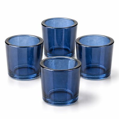 Teelichtgläser 6,5 x 6cm dickwandig rund 4er Set Dunkelblau