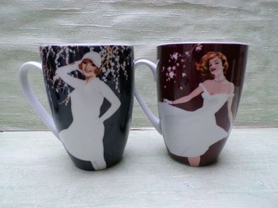 Persil weiße Dame Tasse Mug Henkelbecher Porzellan blau / bordeaux