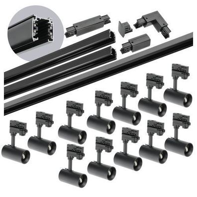 Schienensystem Komplett-Set 12x Lampe und 2x1m + 2 Schiene, Verbinder I + L Weiß