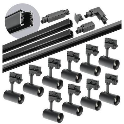 Schienensystem Komplett-Set 10xLampe 2x1m Schiene 1x2m Schiene I + L Schalter Schwarz