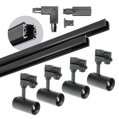 Schienensystem Komplett-Set Schiene 1m+2m, 4xLampe, 'L' Schalter außen rechts schwarz