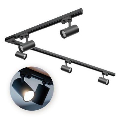 Schienensystem Komplett-Set 1m+2m Schiene 'L'-Schalter rechts 5xLampe 2xKappe Schwarz