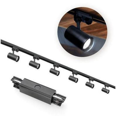 Schienensystem Komplett-Set 2m+2m Schiene, Schalter 'I' 6xLampe, 2xStecker Schwarz