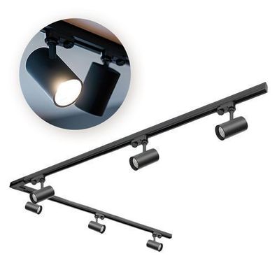 Schienensystem Komplett-Set 2m+2m Schiene, Schalter 'L', 6x Lampe, 2x Kappe Schwarz