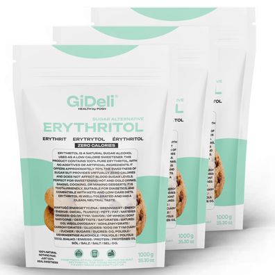 Erythrit 3kg Zuckerersatz Kalorienfrei Low Carb Zahnfreundlich Vegan GiDeli