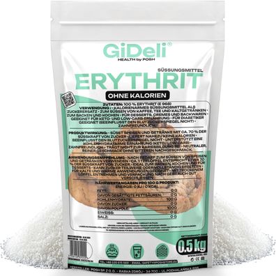 Erythrit 500g Zuckerersatz Kalorienfrei Low Carb Zahnfreundlich Vegan GiDeli