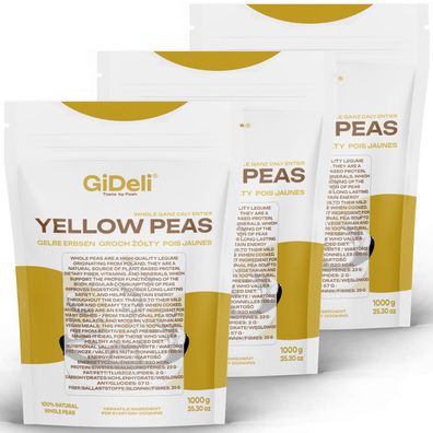Gelbe Erbsen 3kg Ganze Ungeschält Vegan Protein Naturrein Hülsenfrüchte GiDeli