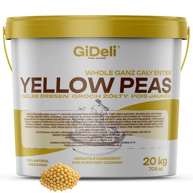 Gelbe Erbsen 20kg Ganze Ungeschält Vegan Protein Naturrein Hülsenfrüchte GiDeli
