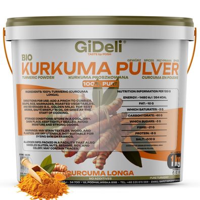 Kurkuma Pulver 1kg Curcumin Gehalt Goldene Milch Curcuma Naturrein Vegan GiDeli