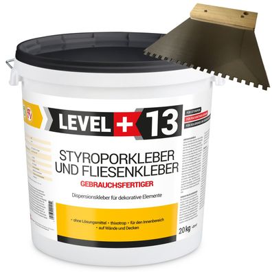 Styroporkleber 20kg Polymerbasis Dispersionkleber + Zahnahnspachtel 4mm SET L+13