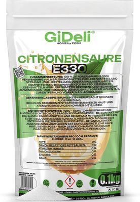 Zitronensäure 100g Entkalker Citric Acid Lebensmittelqualität E330 Vegan GiDeli