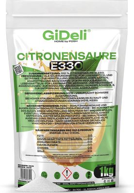 Zitronensäure 1kg Entkalker Citric Acid Lebensmittelqualität E330 Vegan GiDeli